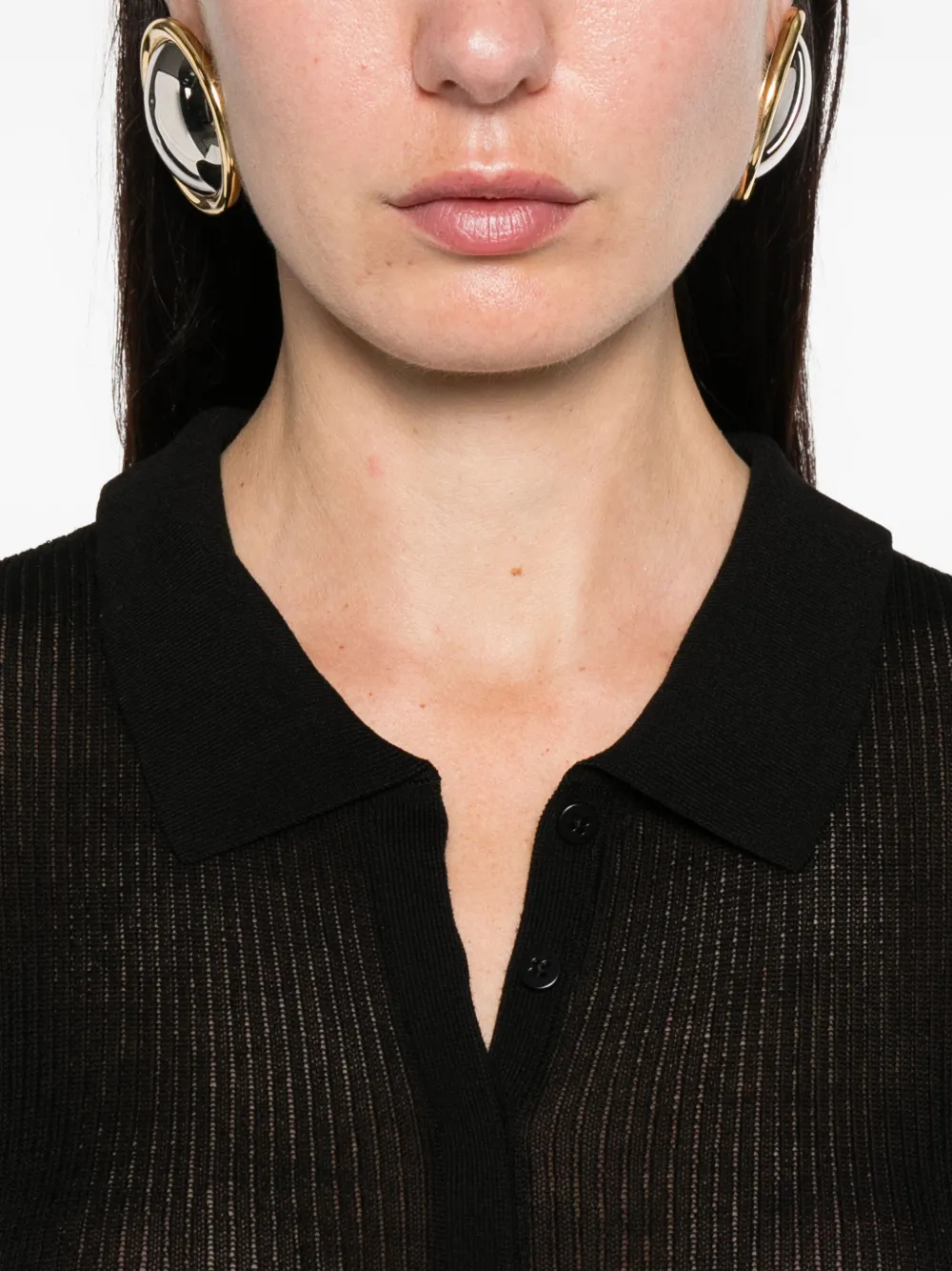 St Agni Long-sleeves Polo Top In Black