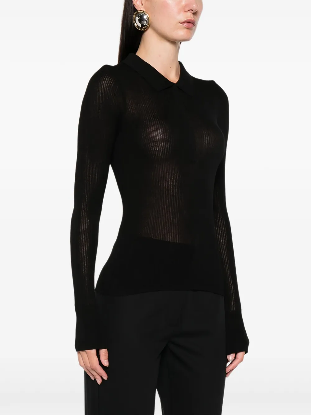 St Agni Long-sleeves Polo Top In Black