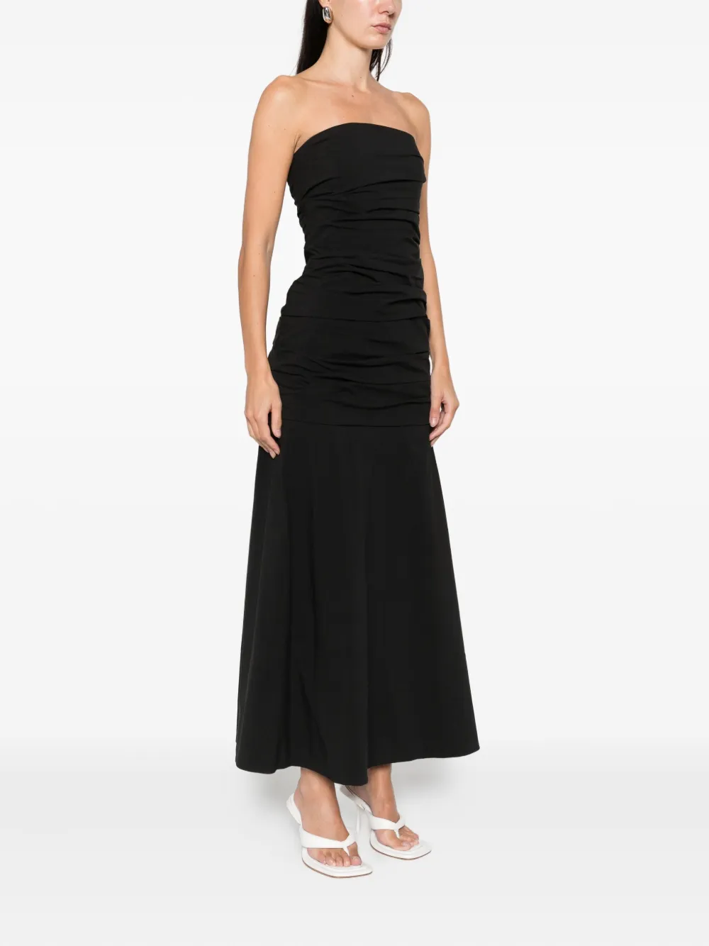 St Agni Gathered Strapless Maxi Dress In Black