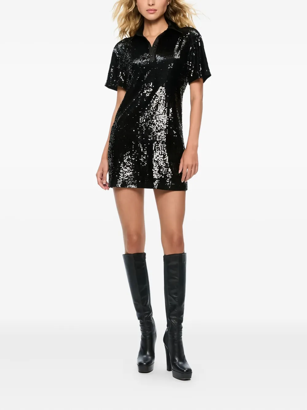 Alice + olivia sequin collared mini dress - Zwart