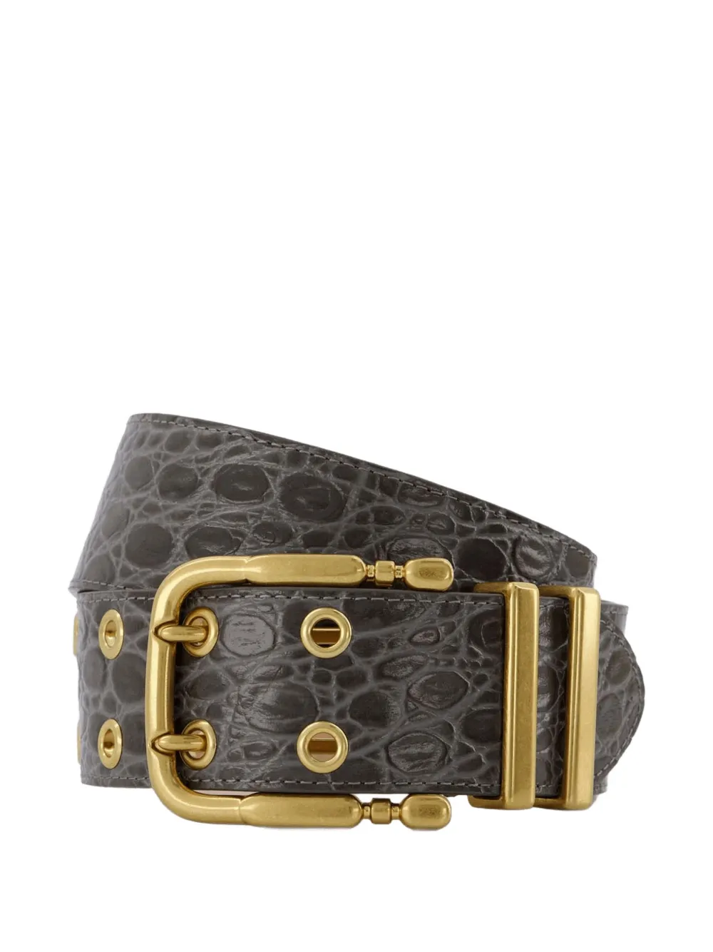 BY FAR Duo croc-embossed buckle belt Grijs