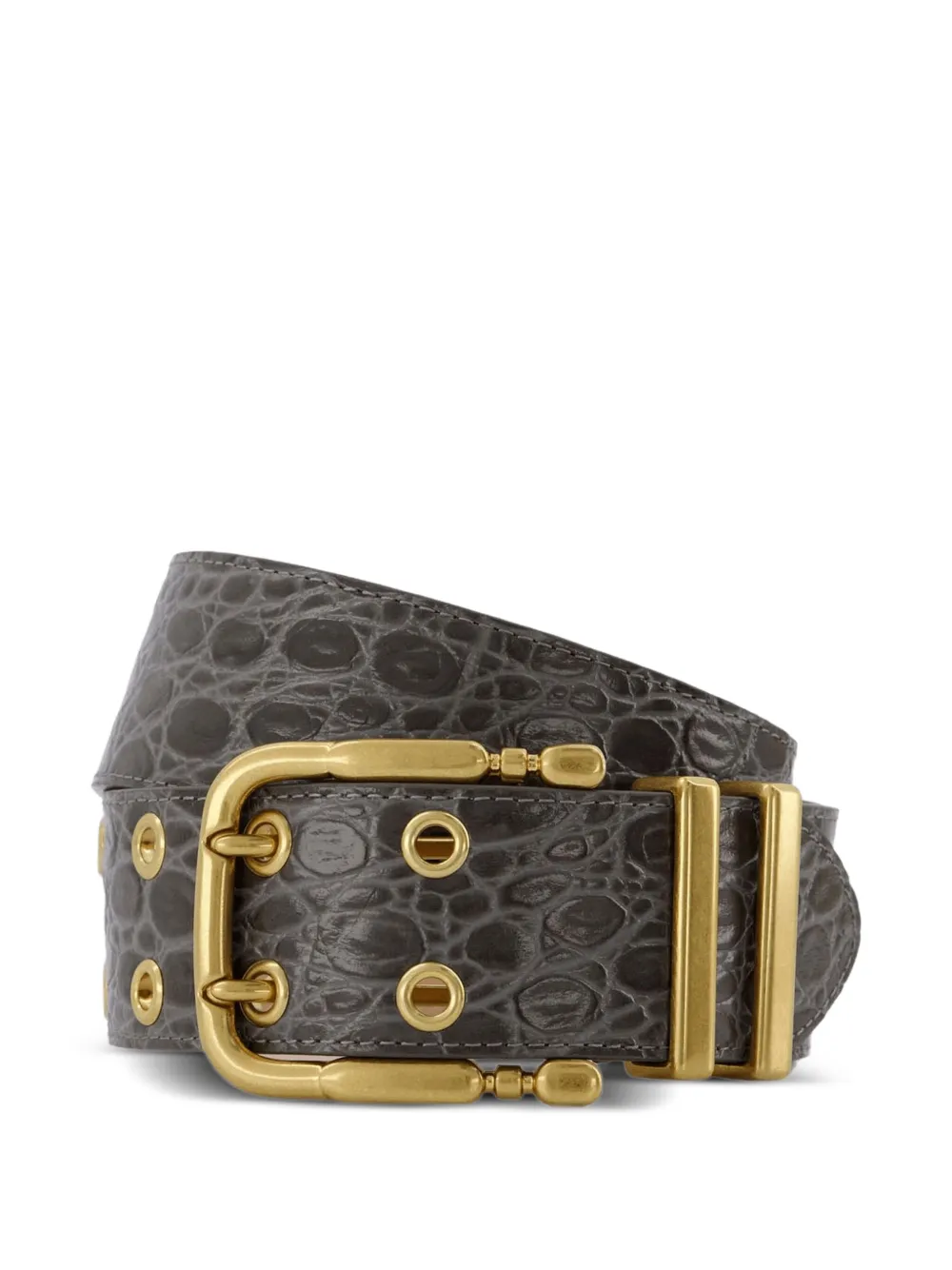 BY FAR Duo croc-embossed buckle belt Grijs