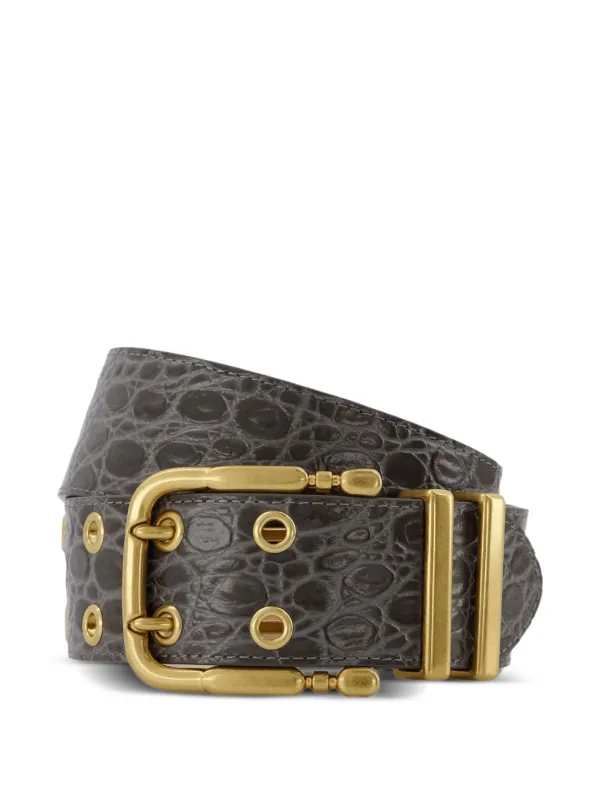 【関税込み】Duo Belt - By Far - Grey - Croc Leather BY FAR Duo croc-embossed Buckle Belt | グレー | FARFETCH JP