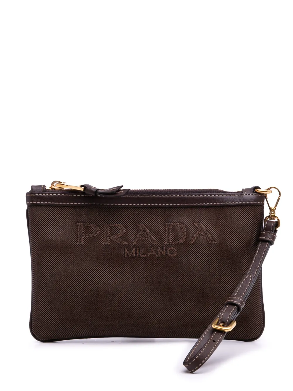 Pre-owned Prada 2021-2025 Canvas Canapa Logo Pouch In Brown
