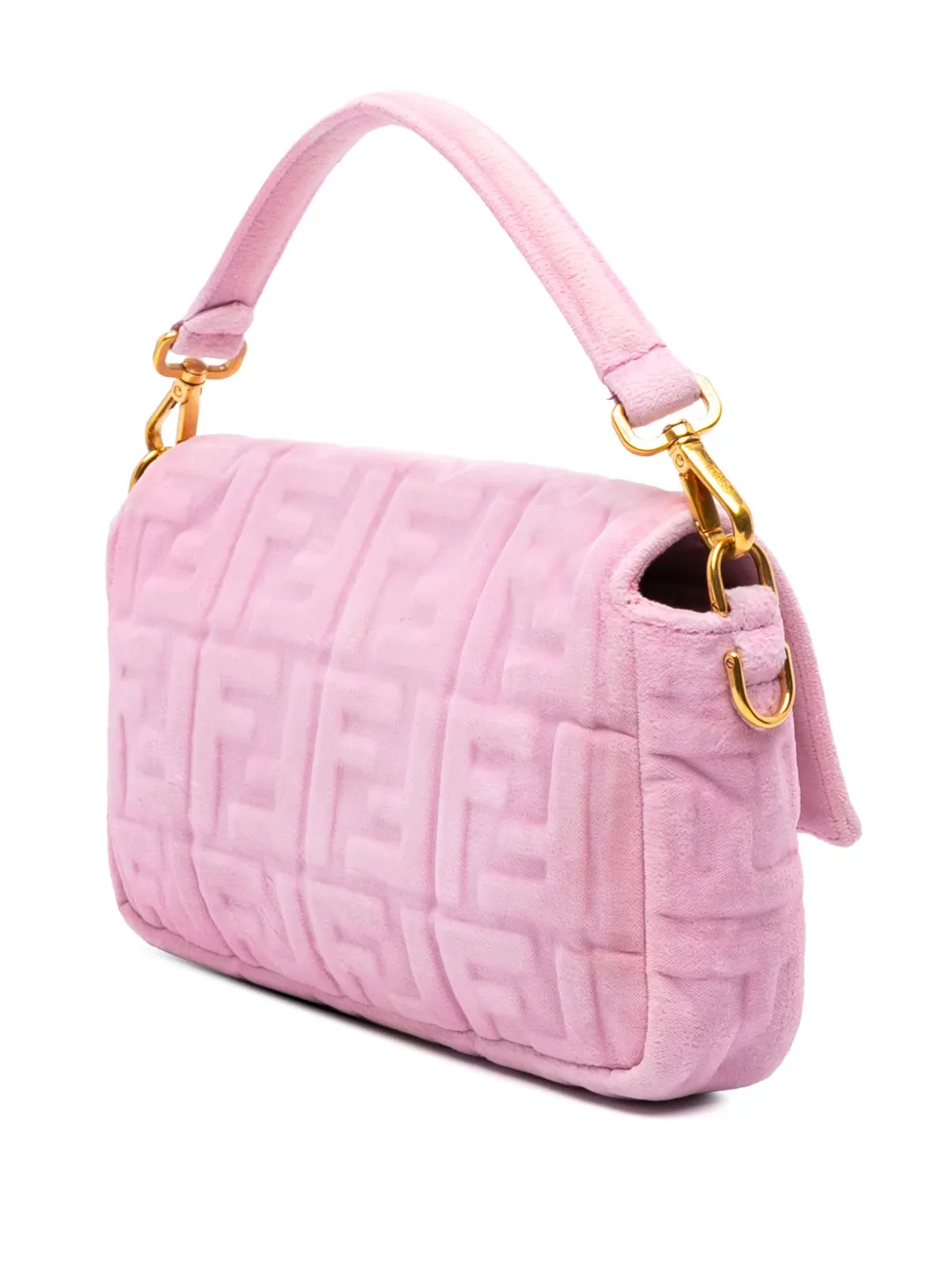 Pre-owned Fendi 2010-2025 Zucca Embossed Velvet Baguette Satchel In Pink