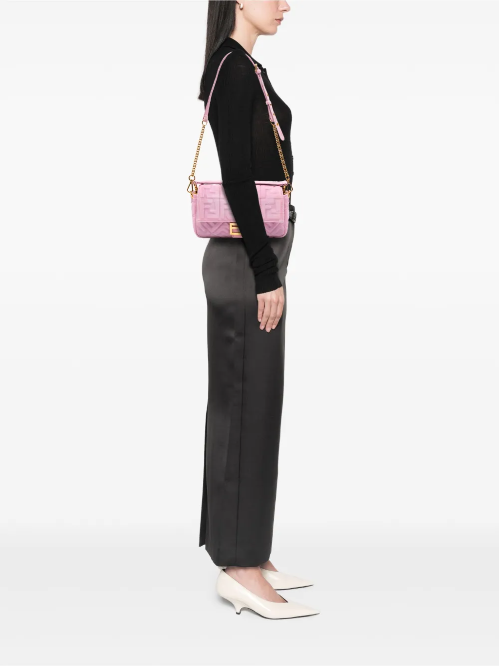 Pre-owned Fendi 2010-2025 Zucca Embossed Velvet Baguette Satchel In Pink