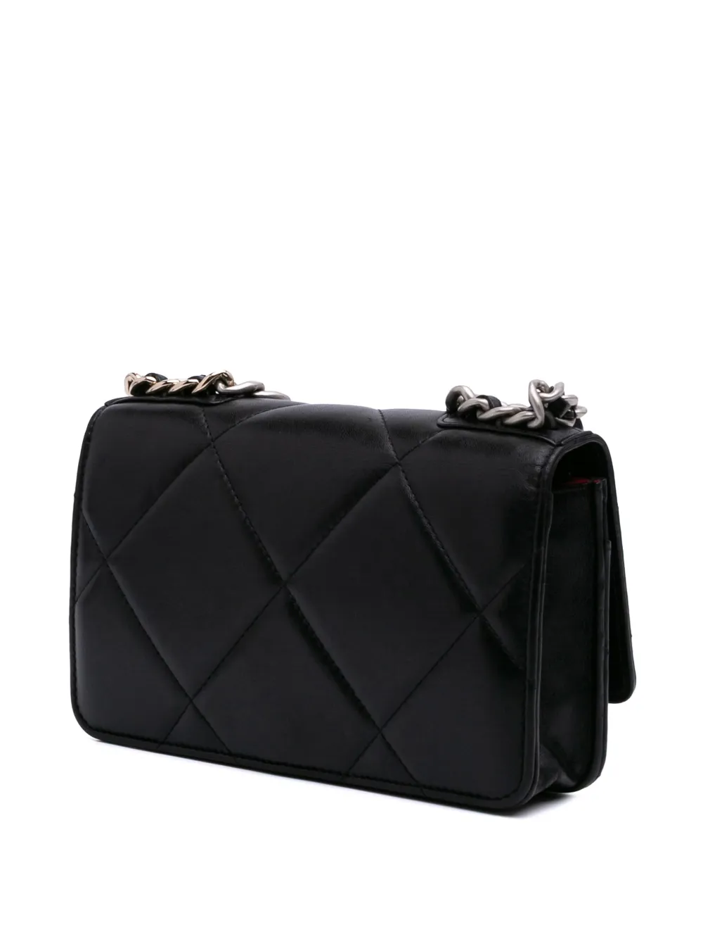 Pre-owned Chanel 2021-2025 Quilted Lambskin 19 Wallet On Chain Satchel In Black