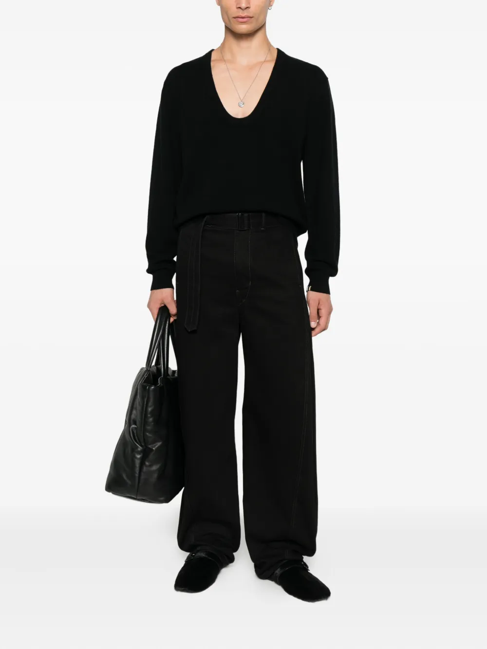 extreme cashmere Kasjmier trui met diepe ronde hals Zwart