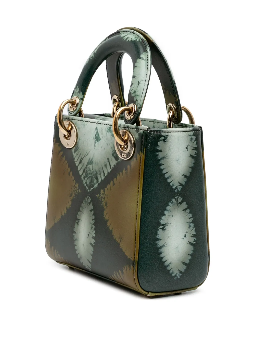 Pre-owned Dior 2020 Mini Calfskin Tie-dye Lady Satchel In Green
