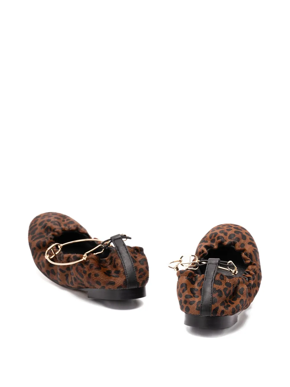 Twinset Leopard-print Chain-embellished Ballet Flats In Brown