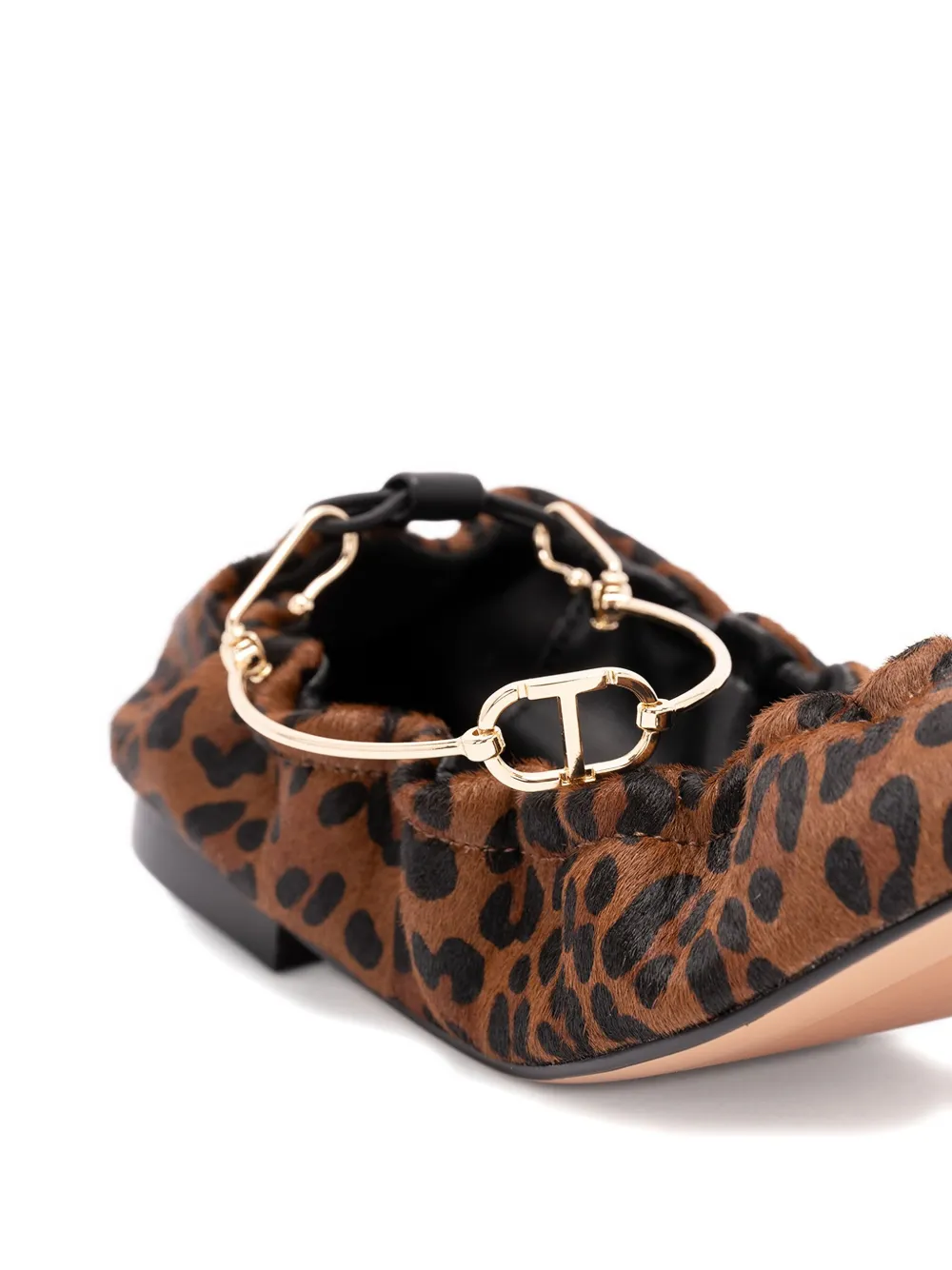Twinset Leopard-print Chain-embellished Ballet Flats In Brown