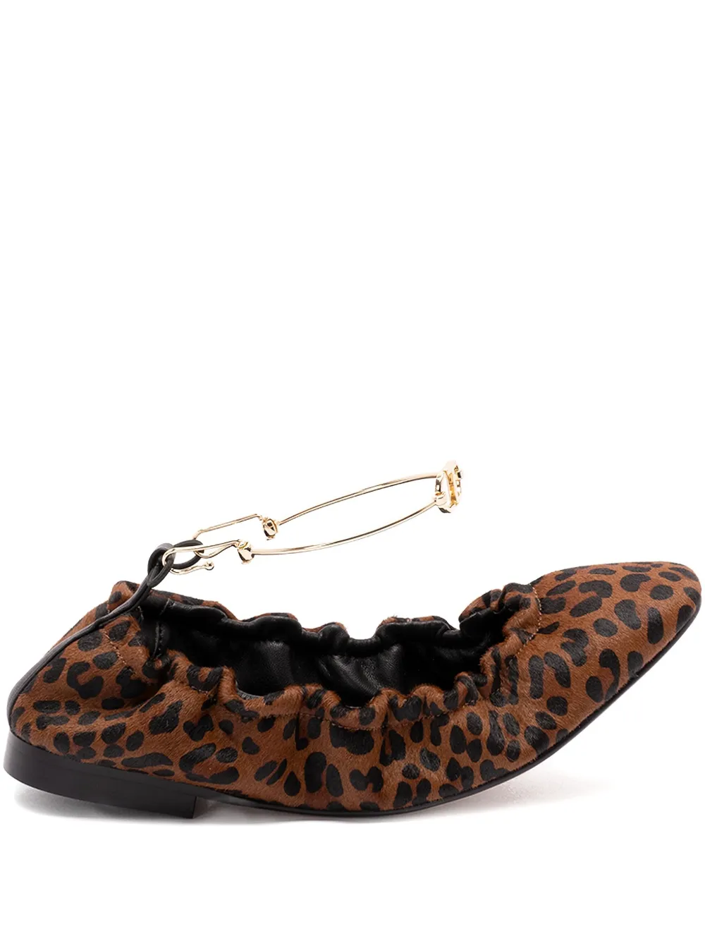 Twinset Leopard-print Chain-embellished Ballet Flats In Brown