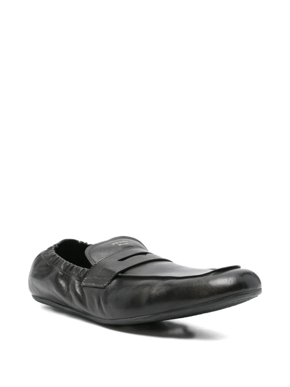 Prada Leren loafers met logo Zwart