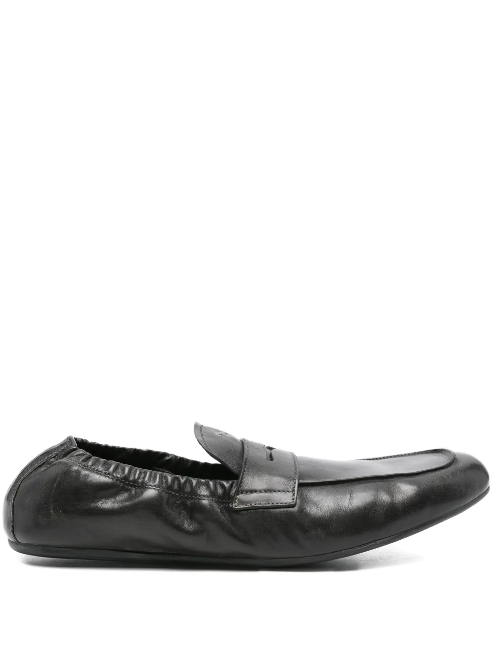 Prada Leren loafers met logo Zwart