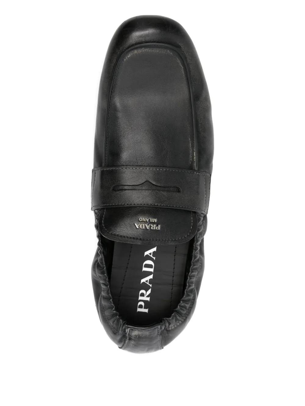 Prada Leren loafers met logo Zwart