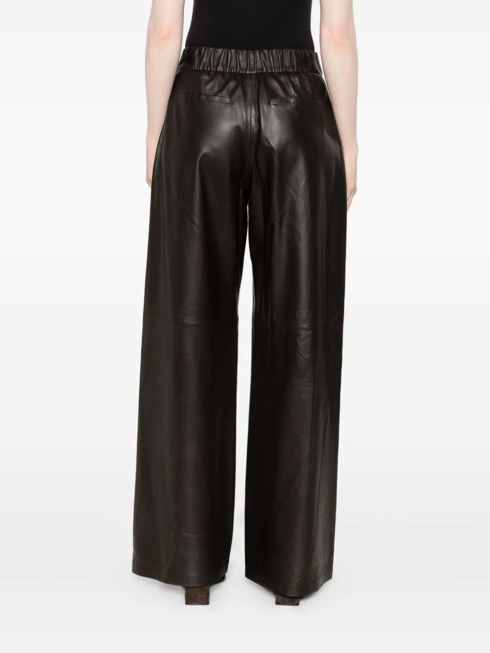 Arma Leren broek met elastische taille Bruin