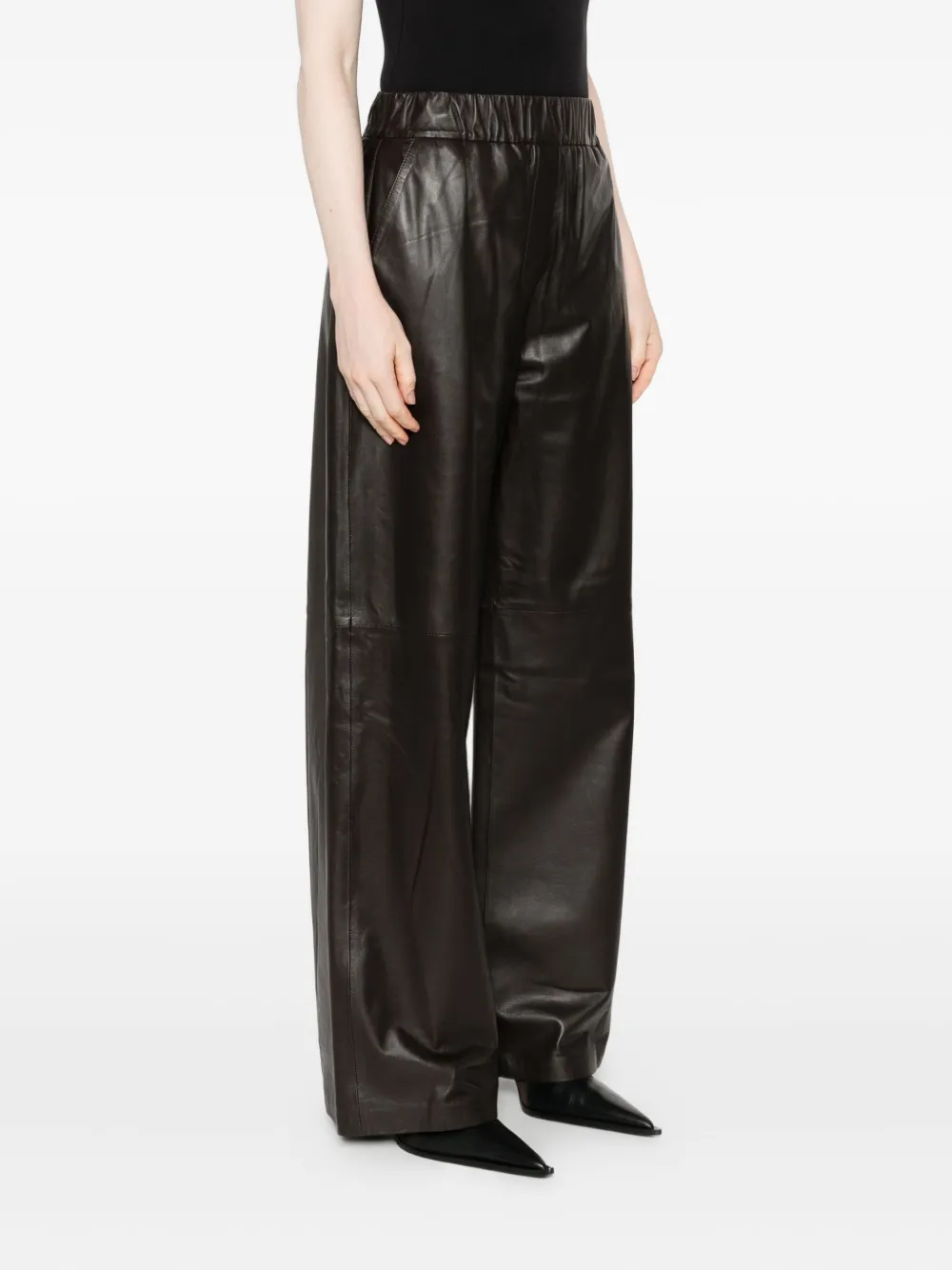 Arma Leren broek met elastische taille Bruin