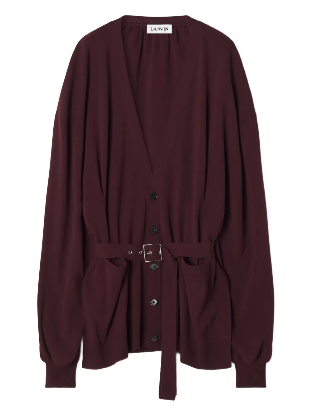 Lanvin Belted Balloon-sleeve Cardigan In Burgundy
