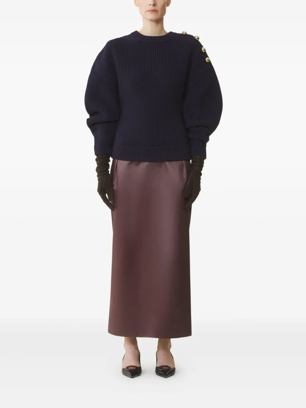 Lanvin Ribgebreide trui met knoopdetail Zwart