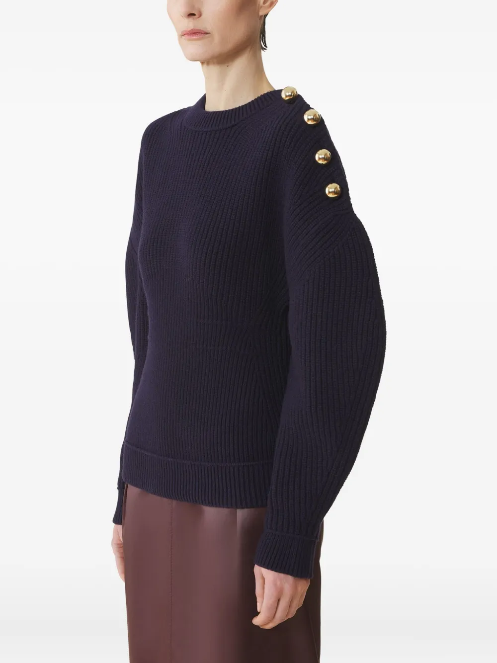 Lanvin Ribgebreide trui met knoopdetail Zwart