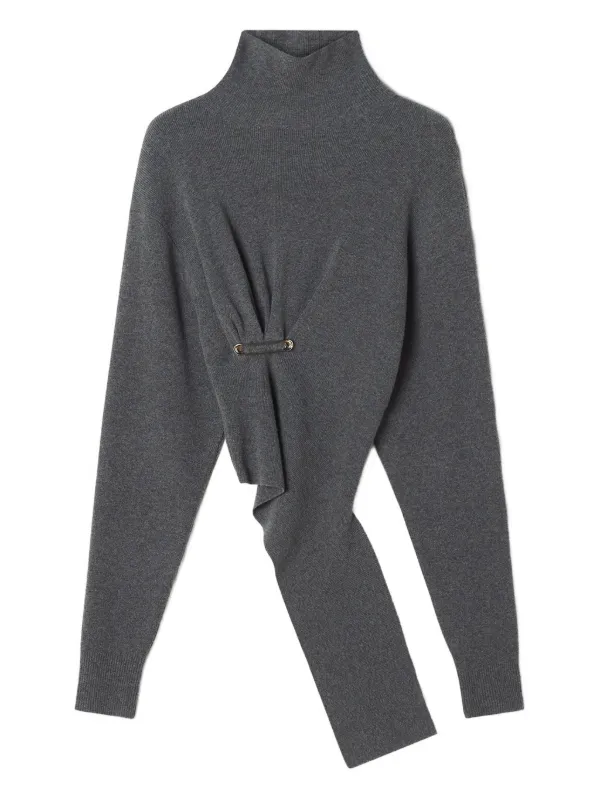 Lanvin Safety-pin-detail Asymmetric Sweater in Grey