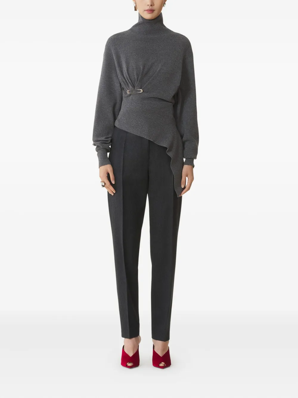 Lanvin Asymmetrische trui met veiligheidsspeld Grijs