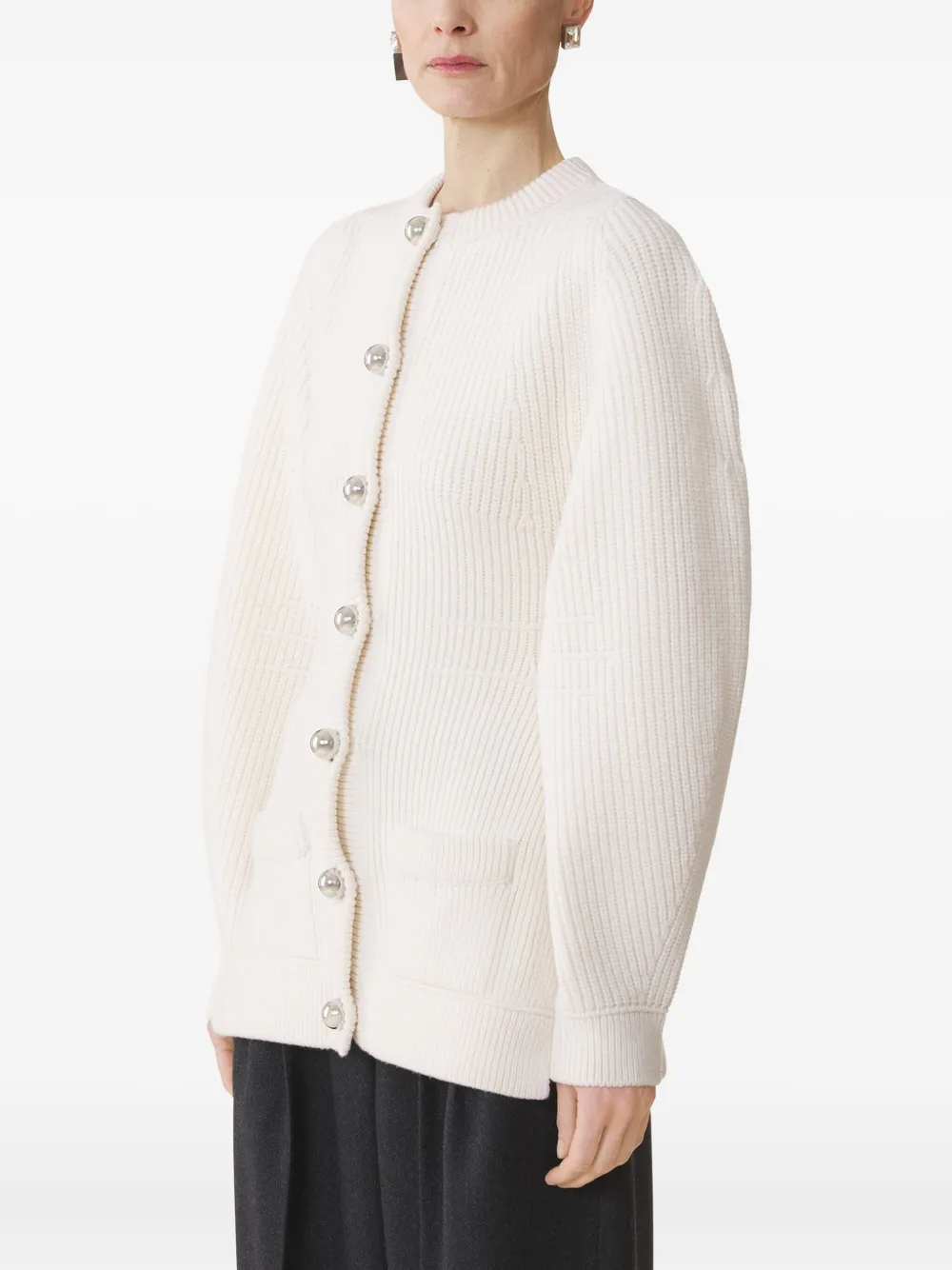 Lanvin Geribbeld vest met knoop Beige