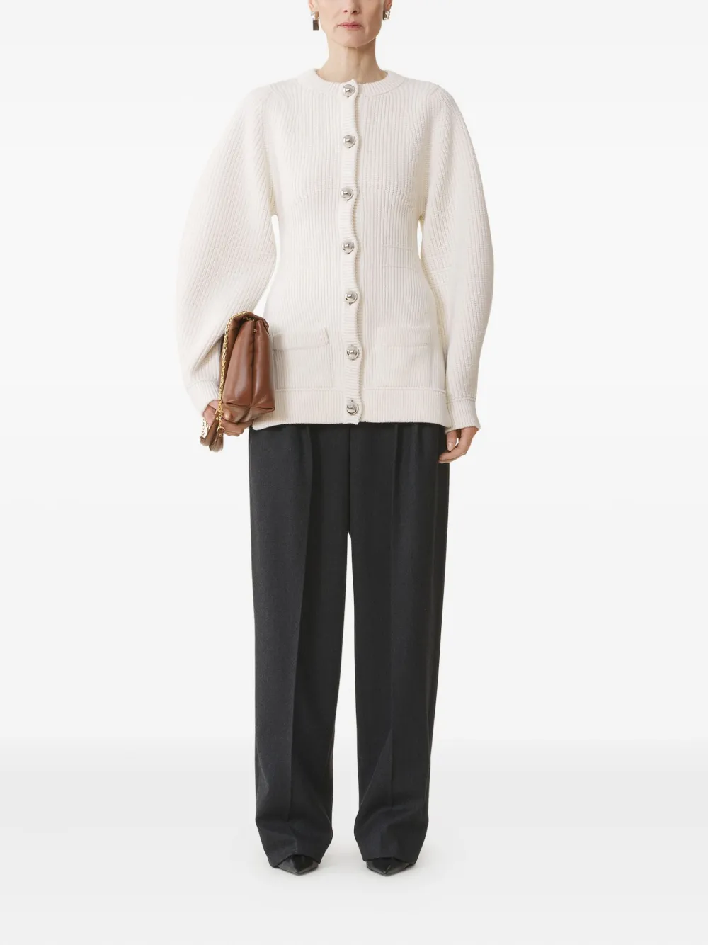 Lanvin Geribbeld vest met knoop Beige