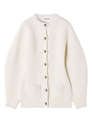 Cardigan LANVIN Femme Gris – Taille M, Motif Cable Knit, Boutons Métal Et Chaîne, Occasion Très Bon état