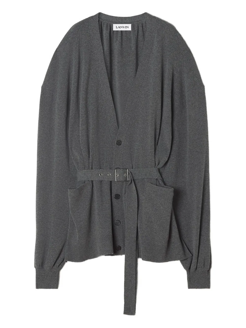 Lanvin Belted Balloon-sleeve Cardigan In Gray