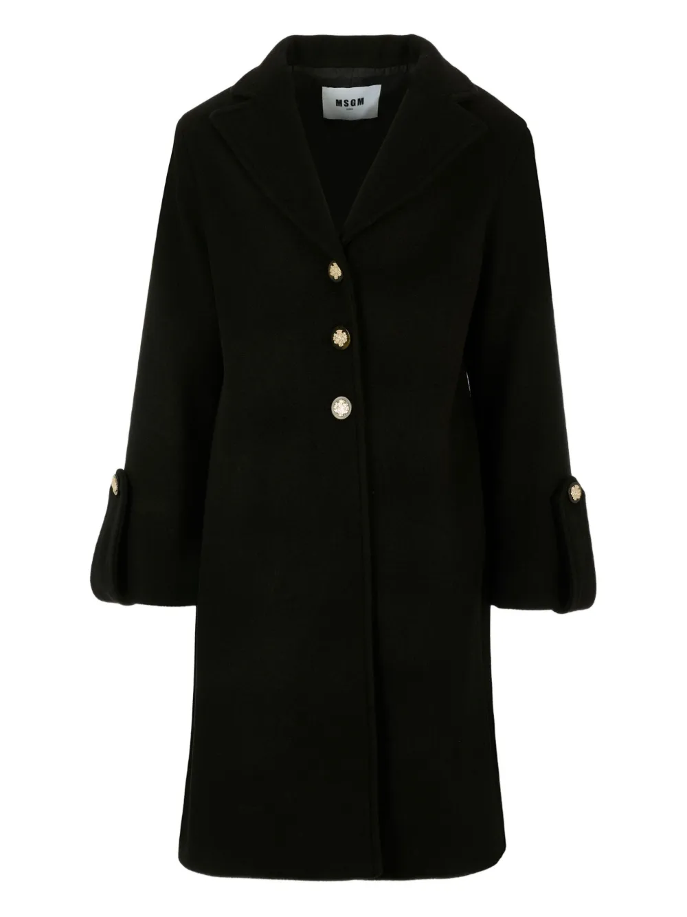 Msgm Button-detailed Flared-cuff Coat In Black