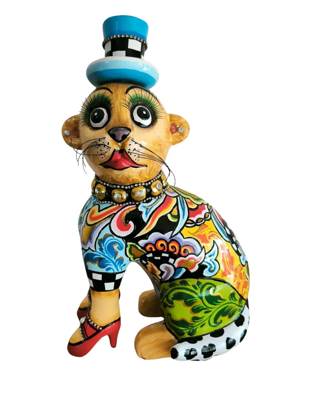 Toms Drag Hat-embellished Cat Sculpture (20cm X 30cm) In Blue