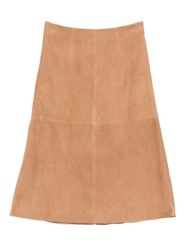 Arma Philipa Suede A-line Midi Skirt in Neutrals
