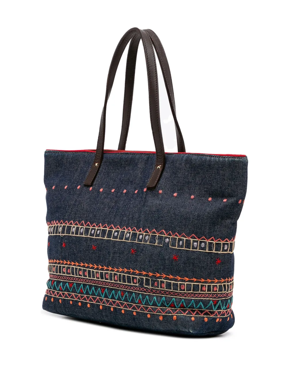 Pre-owned Burberry 2000-2017 Embroidered Denim Tote Bag In Blue