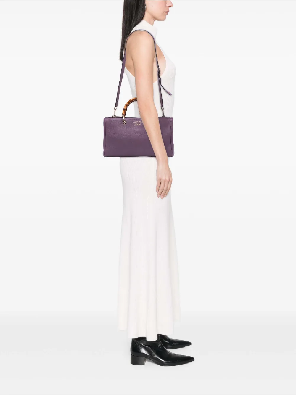 Pre-owned Gucci 2016-2025 Medium Calfskin Bamboo Shopper Satchel In Purple
