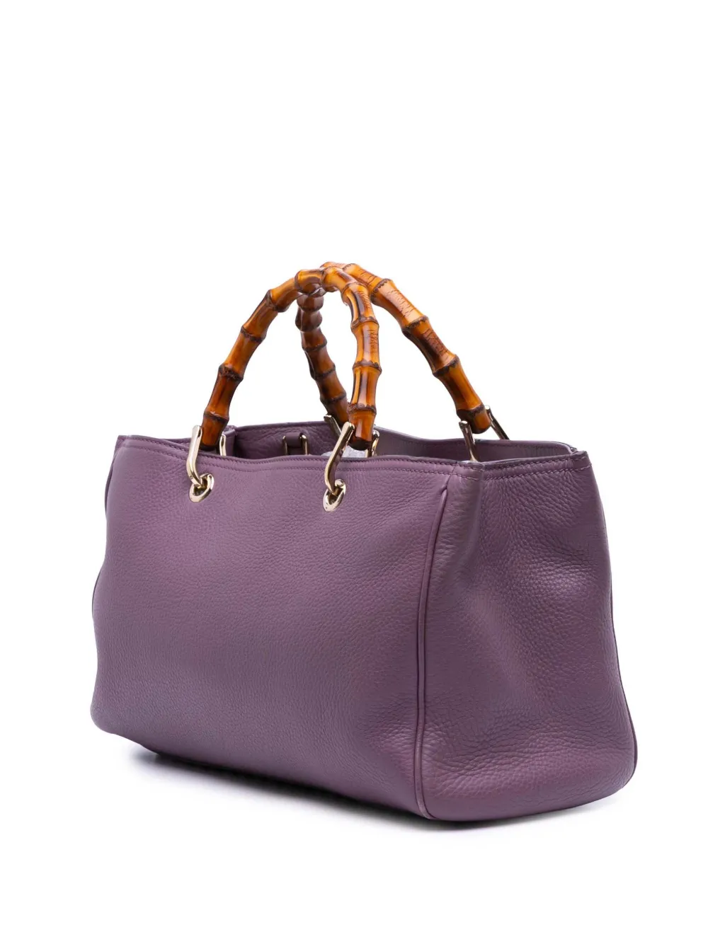 Pre-owned Gucci 2016-2025 Medium Calfskin Bamboo Shopper Satchel In Purple