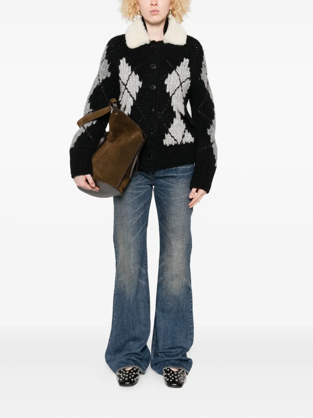 Ermanno Scervino Vest met argyle afwerking en kraag Zwart