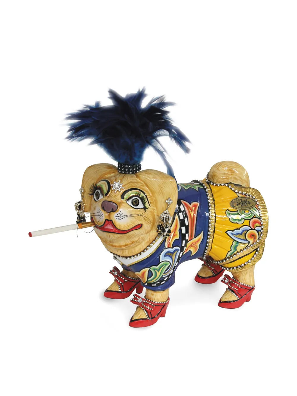 Toms Drag Feather-headdress Dog Figurine In Yellow