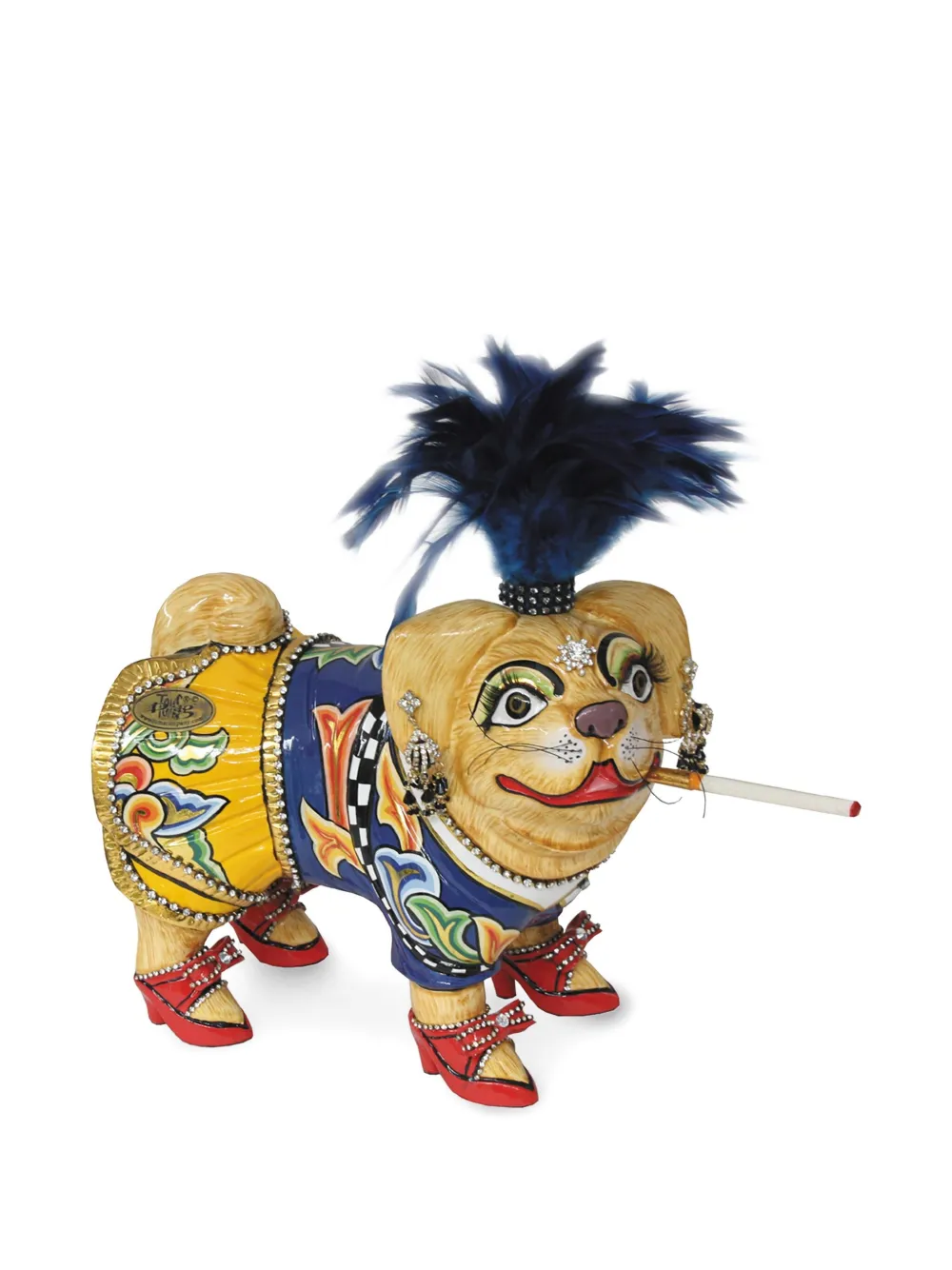Toms Drag Feather-headdress Dog Figurine In Yellow