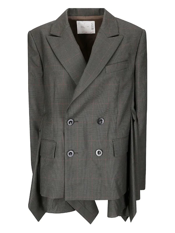 ラ*ラ様 【美品】sacai グレー チェック柄 ノースリーブジャケット Sacai チェック シングルジャケット | グレー | FARFETCH JP