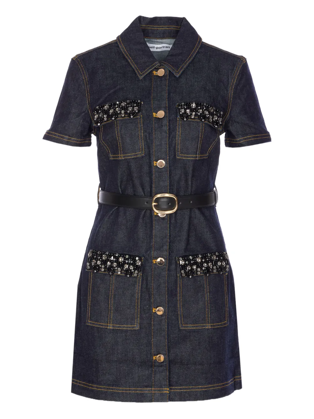 Self-Portrait crystal-embellished denim mini dress | Blue | Image 1
