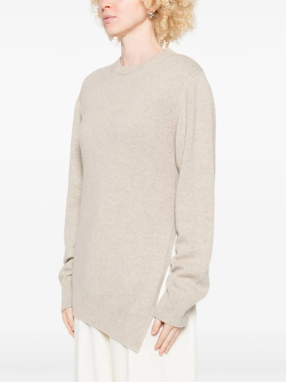 Jil Sander Cruise Asymmetric Wool Cashmere Sweater In Neutral