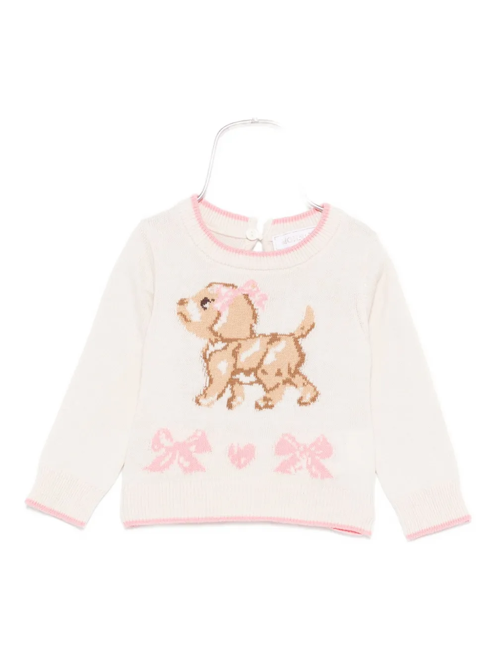 Monnalisa puppy-bow knitted sweater Beige