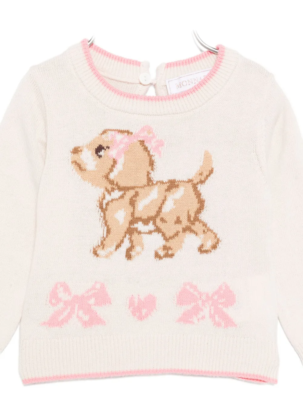 Monnalisa puppy-bow knitted sweater Beige