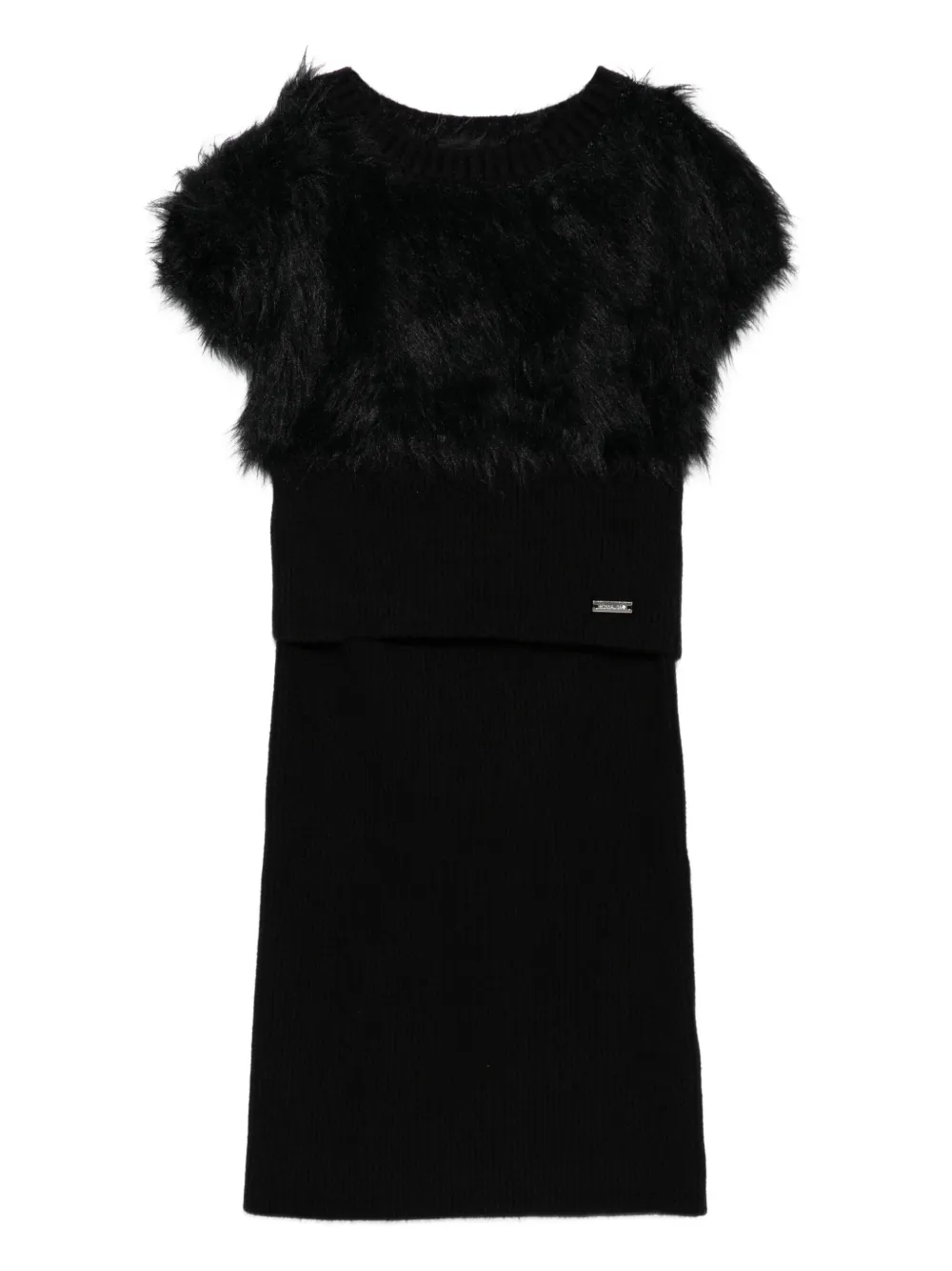 Monnalisa fur-trimmed ribbed dress Zwart