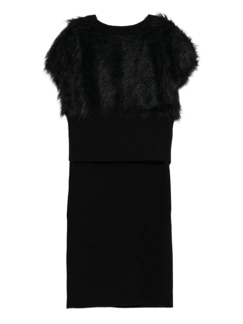 Monnalisa fur-trimmed ribbed dress Zwart