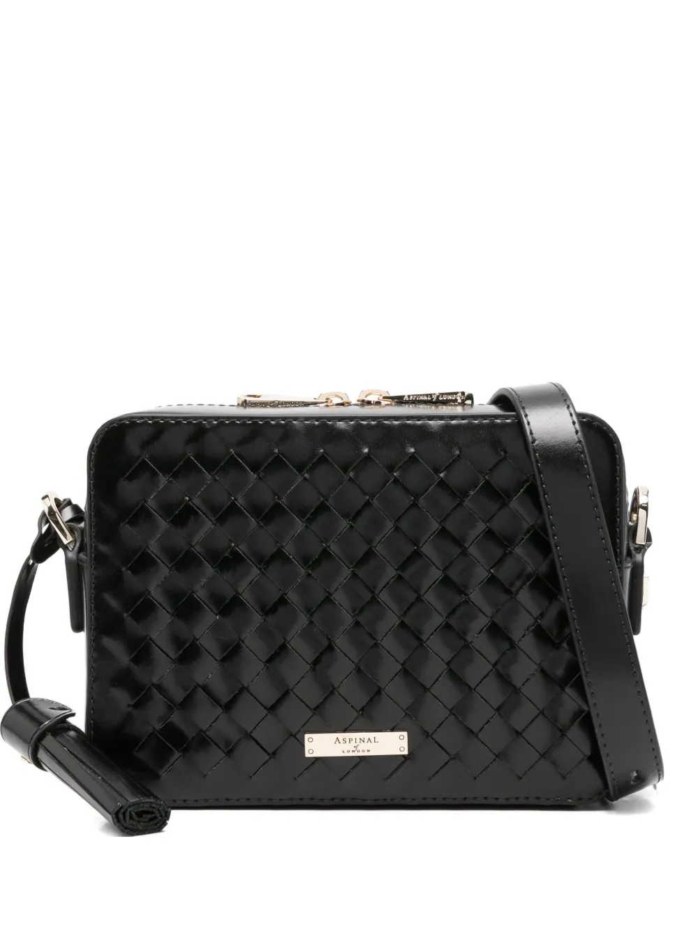 Aspinal Of London Camera woven mini crossbody bag | Black | Image 1