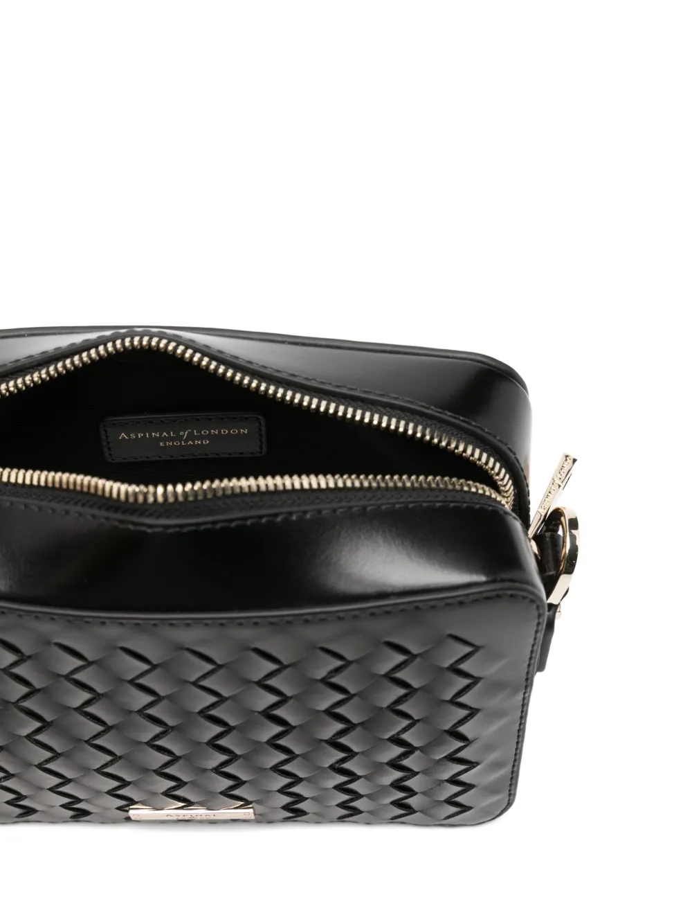 Aspinal Of London Camera Woven Mini Crossbody Bag In Black