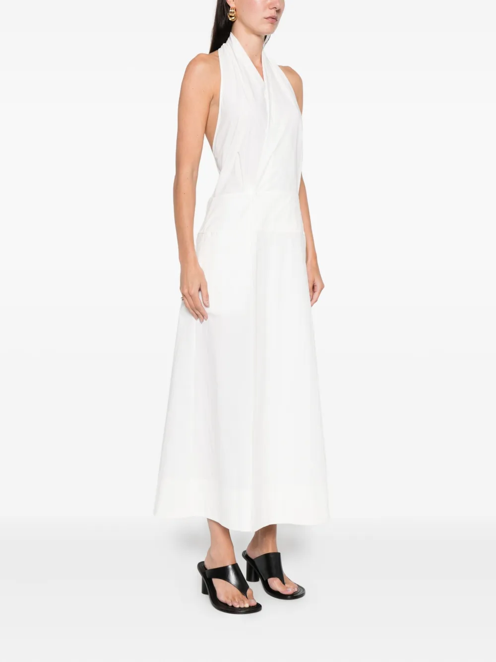 St Agni Cotton-blend Poplin Halterneck Wrap Maxi Dress In White