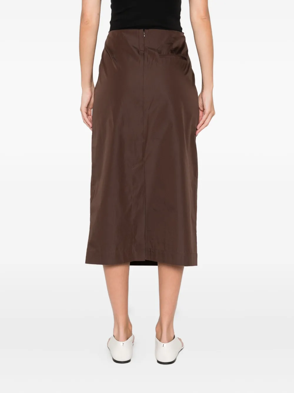 St Agni Rear-slit Midi Skirt In Brown